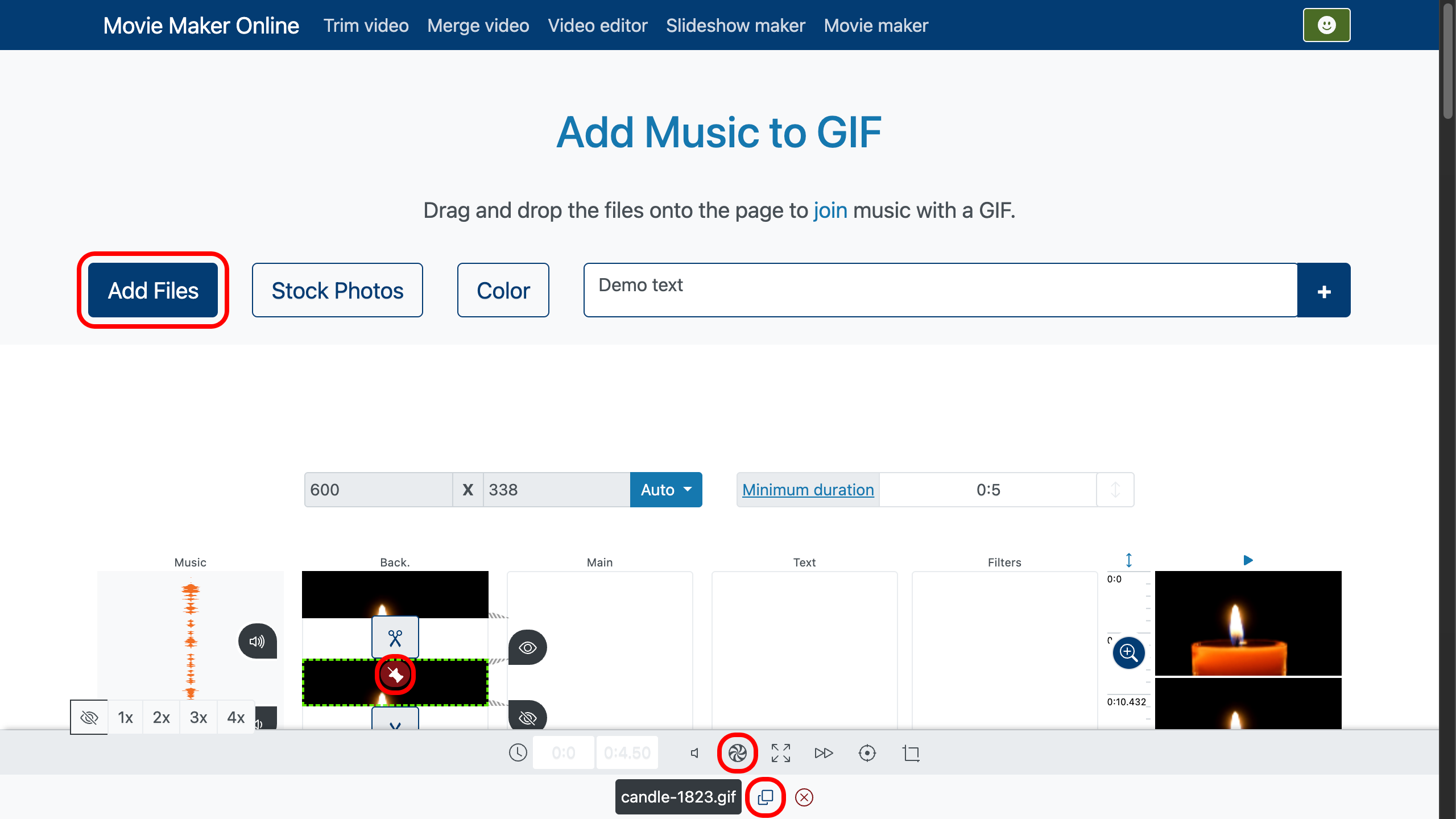 Ajouter de la musique à un GIF — importer les fichiers, régler les transitions