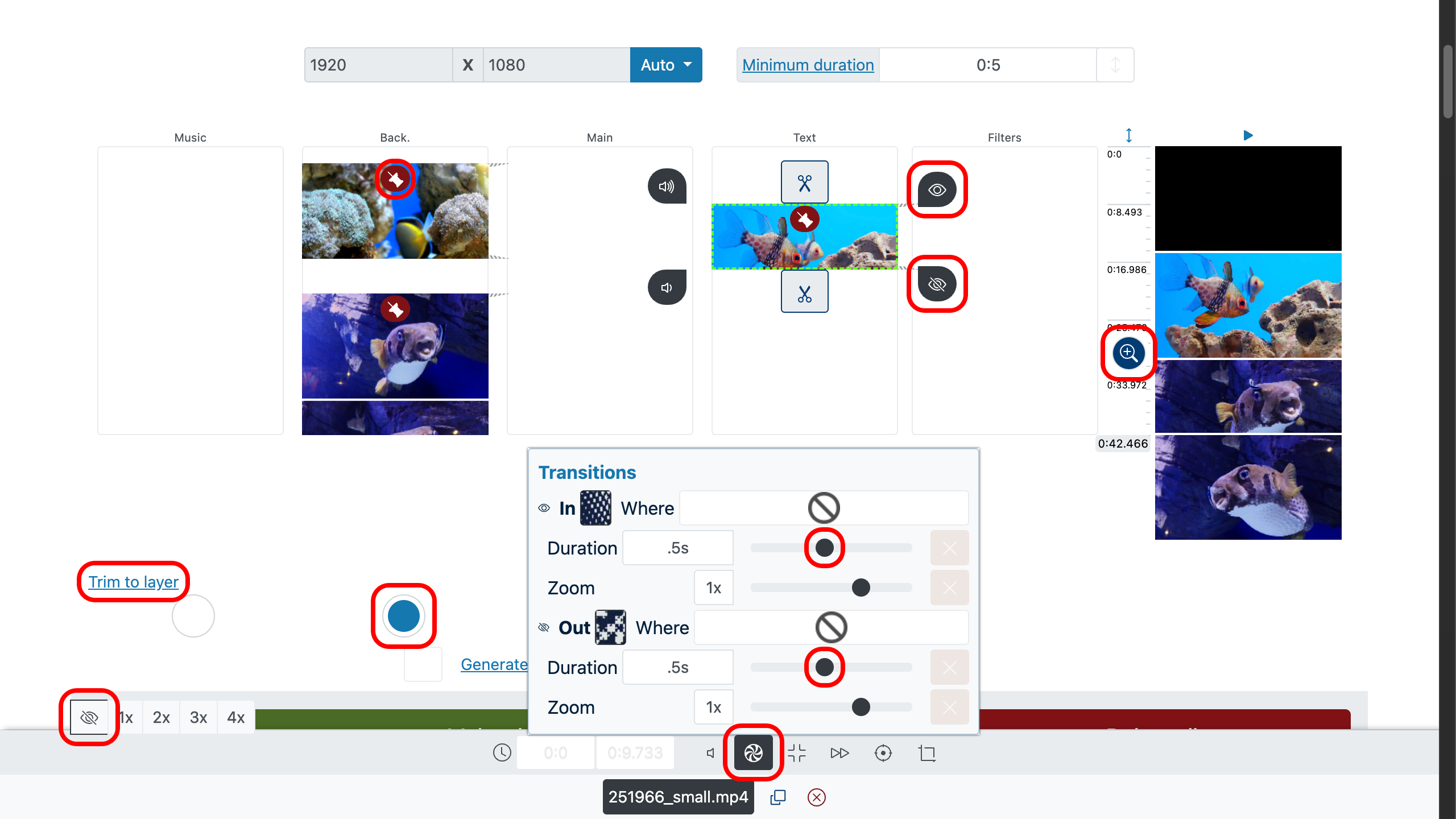 Configurer les transitions pour fusionner une vidéo
