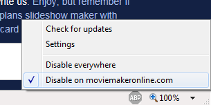 Désactiver Adblock Plus pour moviemakeronline.com dans Internet Explorer