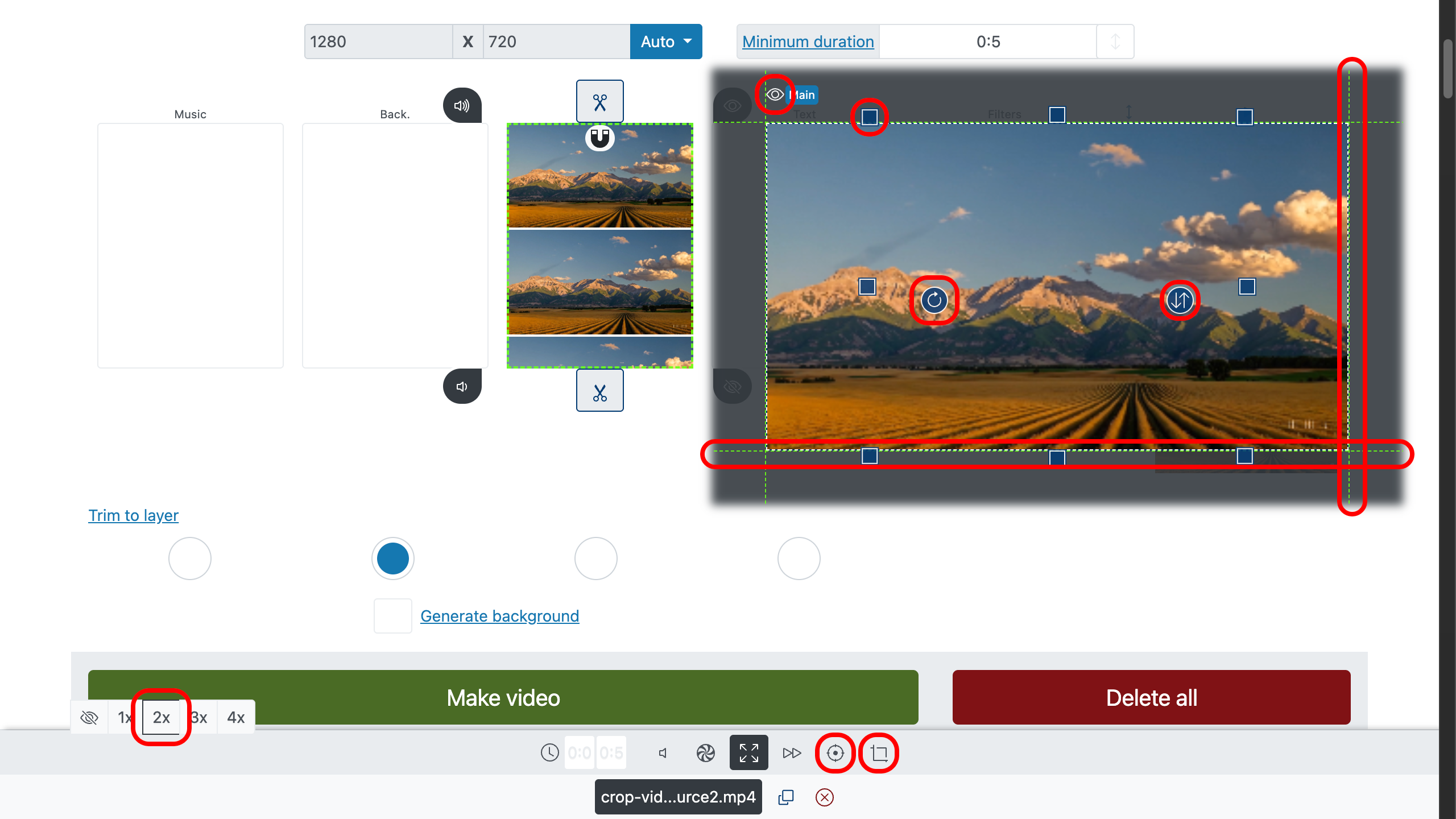 Video cropper: crop controls