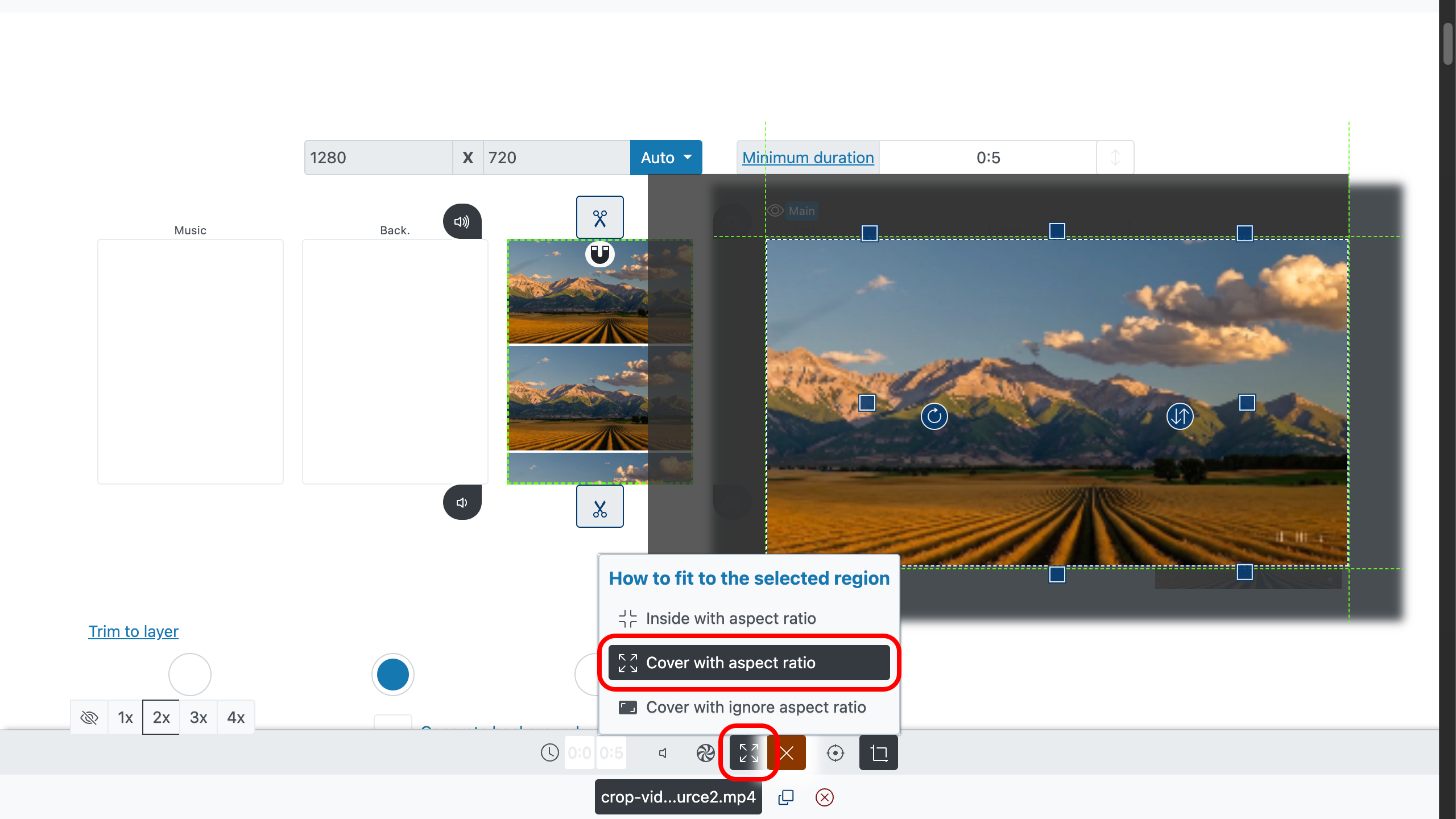 Video cropper: fill the selected area